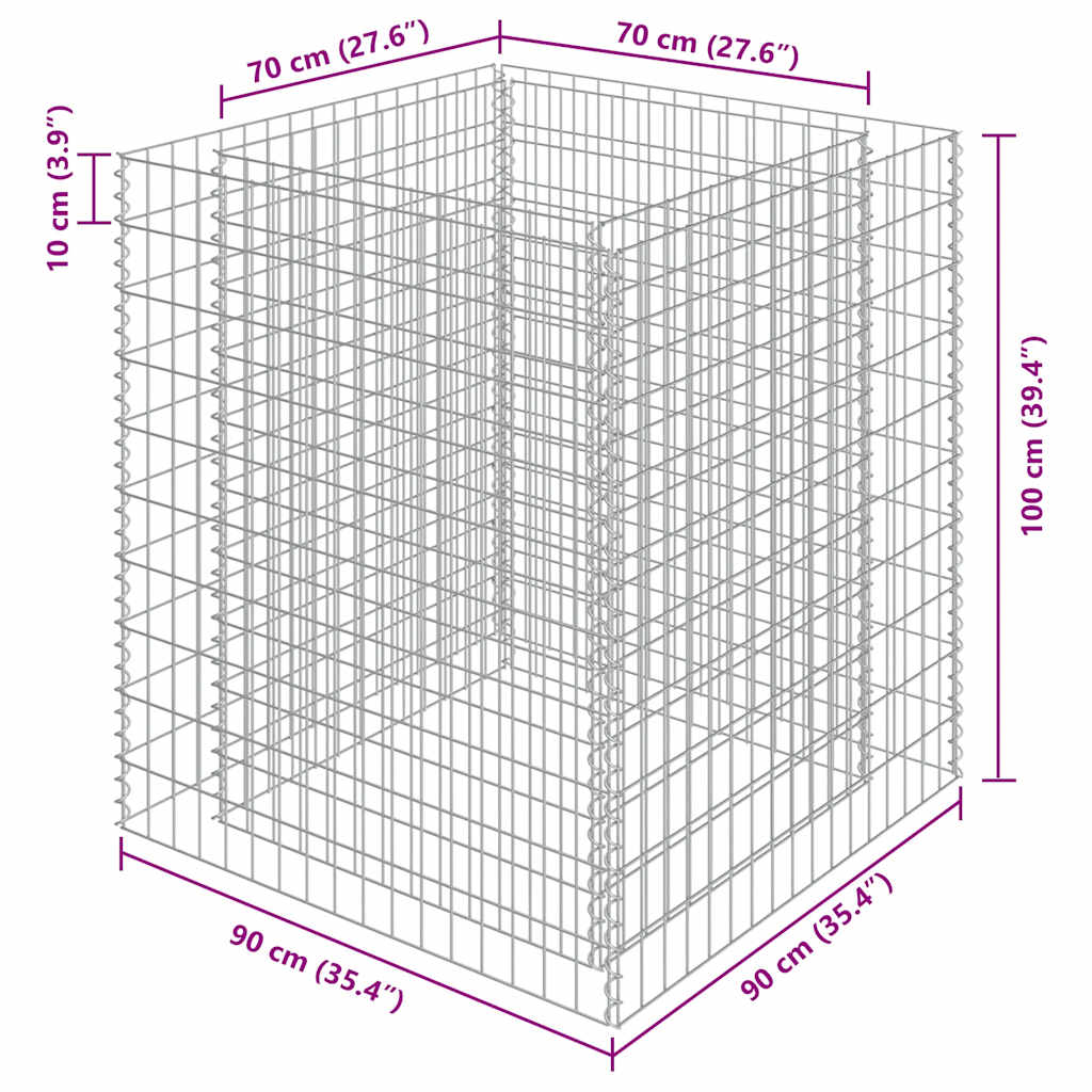 Planteringsgabion upphöjd galvaniserat stål 90x90x100 cm