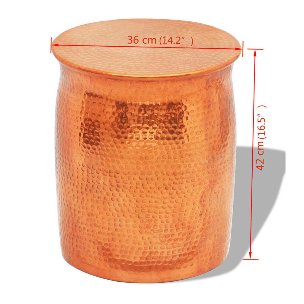 Pall/sidobord av hamrad aluminium mässing/kopparfärg