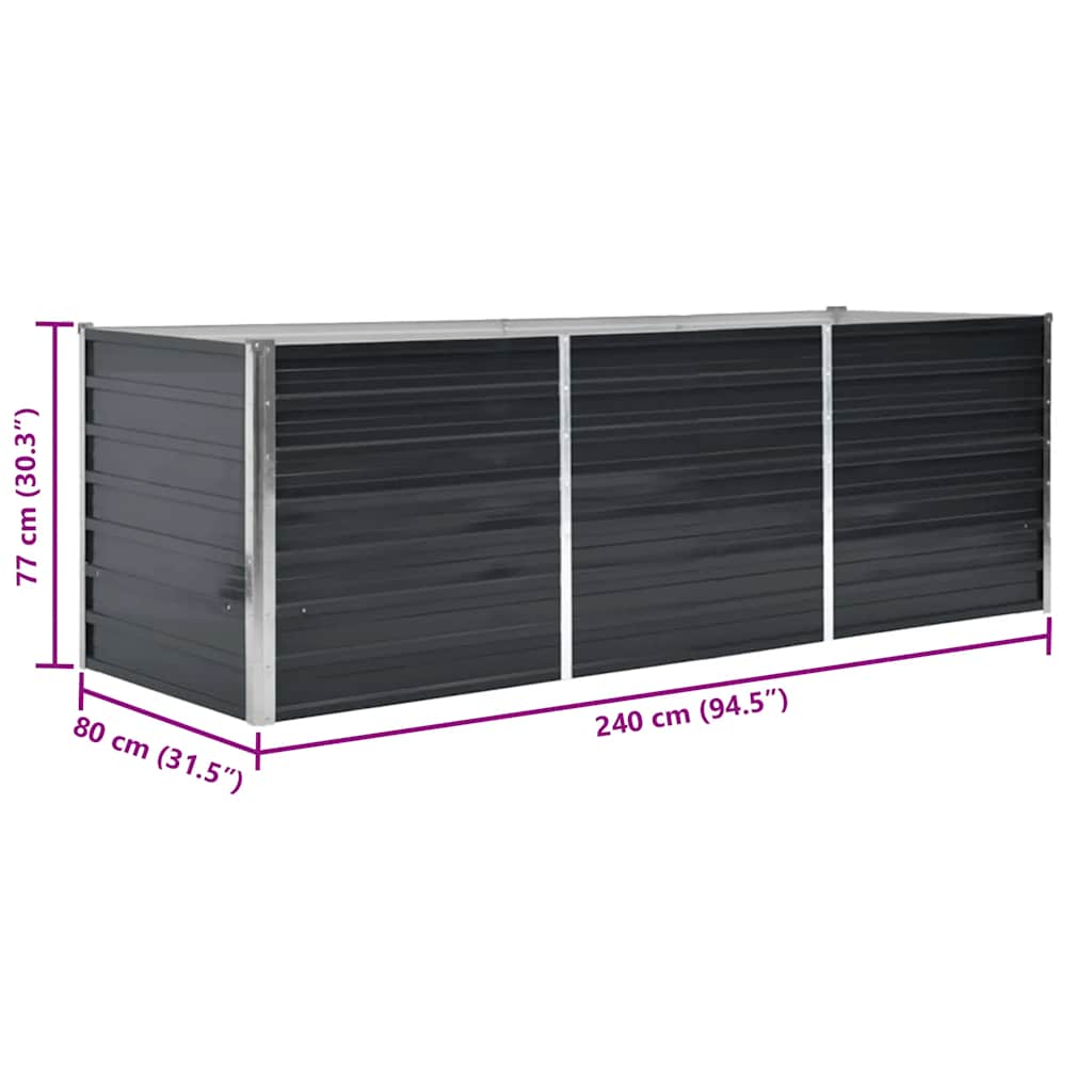 Odlingslåda upphöjd antracit 240x80x77 cm galvaniserat stål