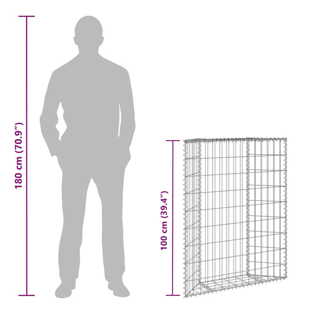 Gabion trapets upphöjd galvaniserat stål 80x20x100 cm