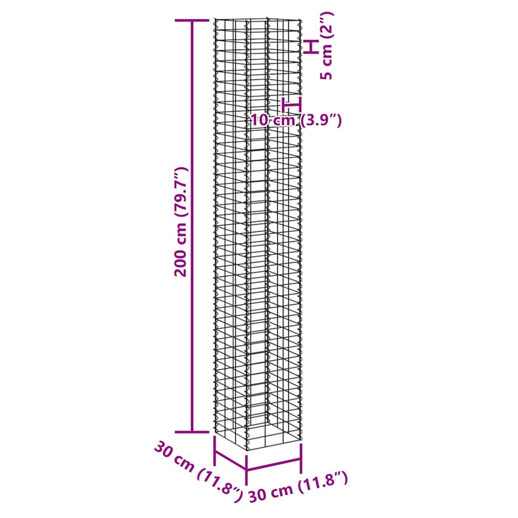 Gabioner 3 st 30x30x200 cm järn