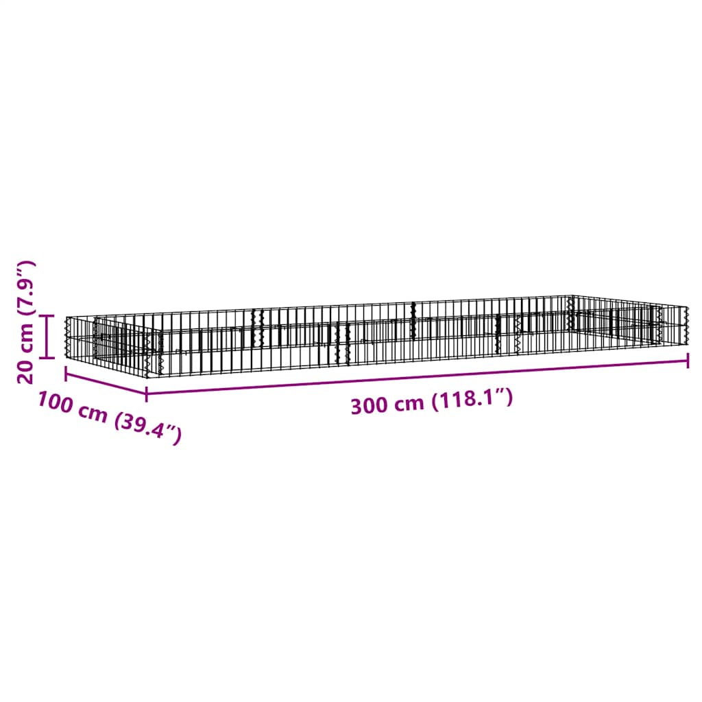 Planteringsgabion upphöjd galvaniserat stål 300x100x20 cm