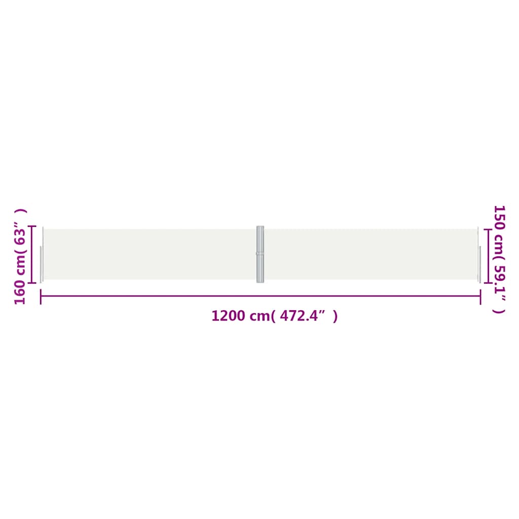 Infällbar sidomarkis gräddvit 160x1200 cm