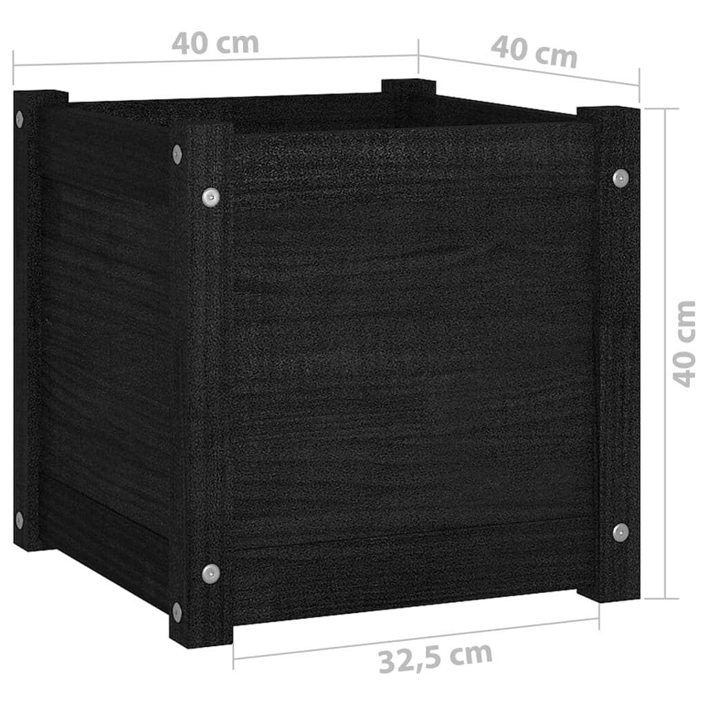 Odlingslådor 2 st svart 40x40x40 cm massiv furu