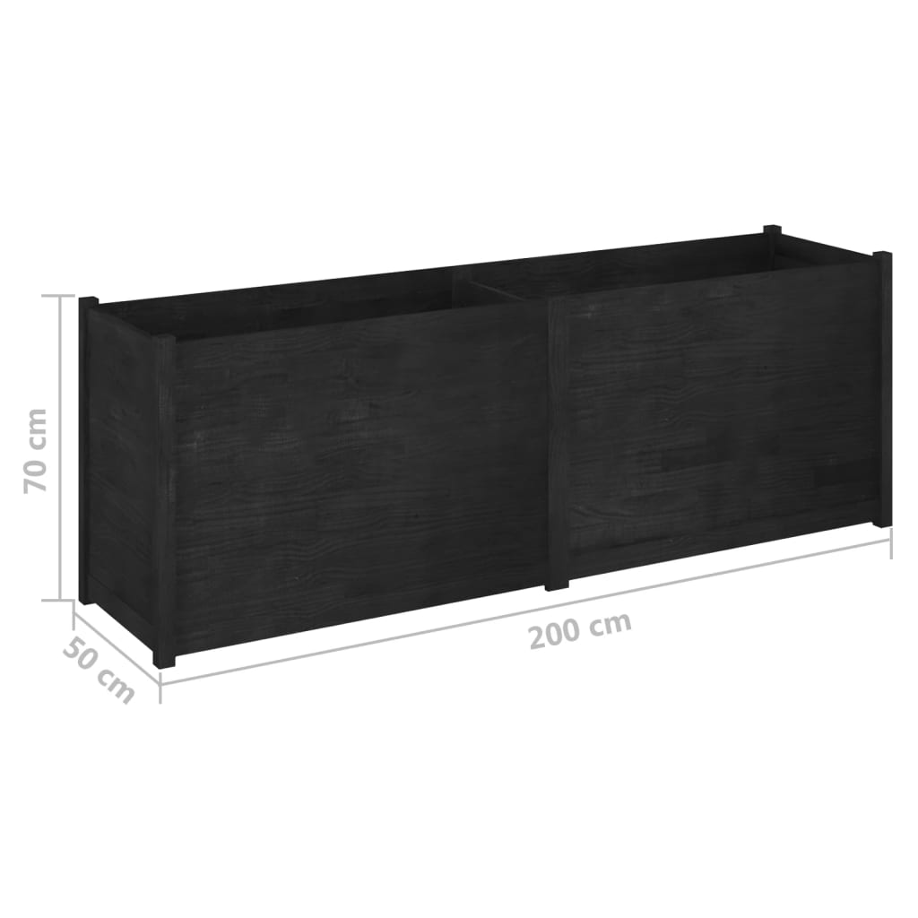 Odlingslåda svart 200x50x70 cm massiv furu