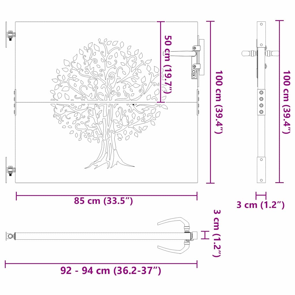 Trädgårdsgrind med lås Svart 85 x 100 cm Pulverlackerad stål