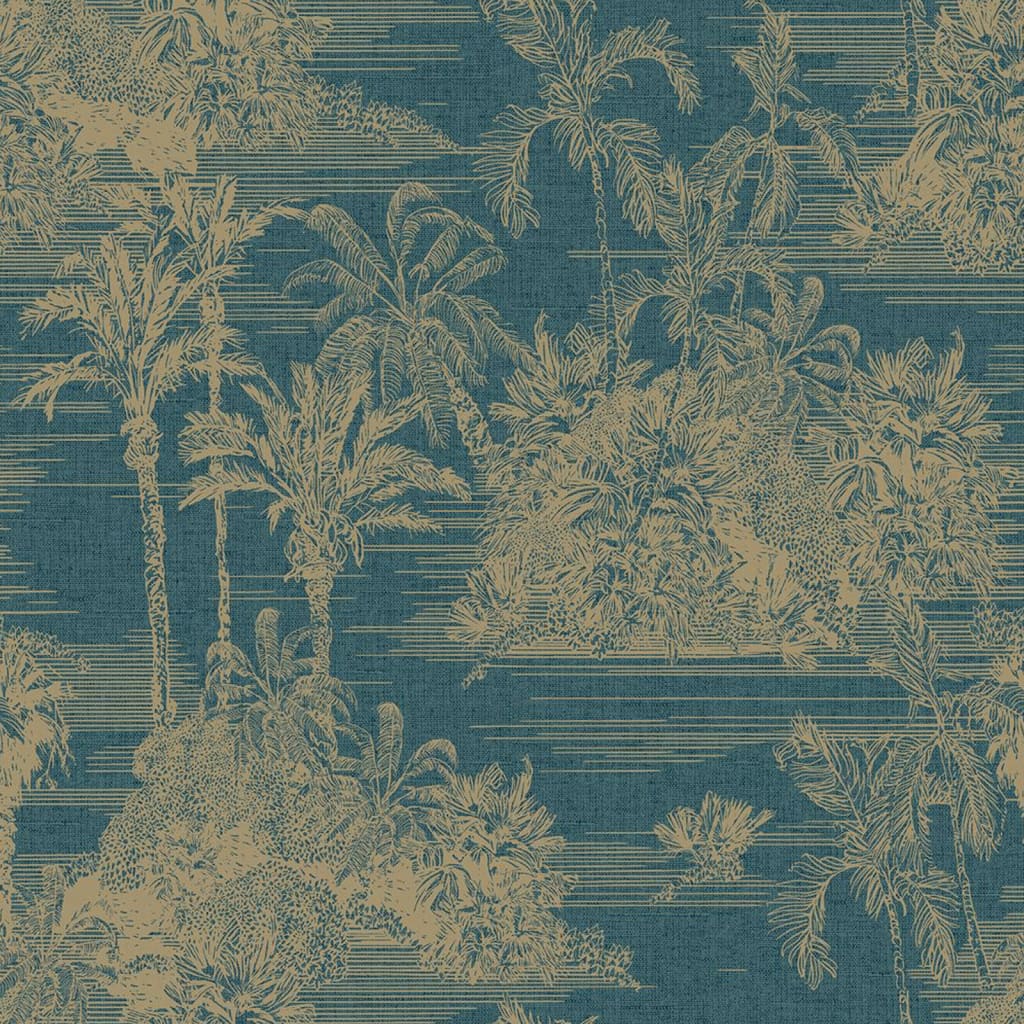 DUTCH WALLCOVERINGS Tapet Tropical mörkblå och guld