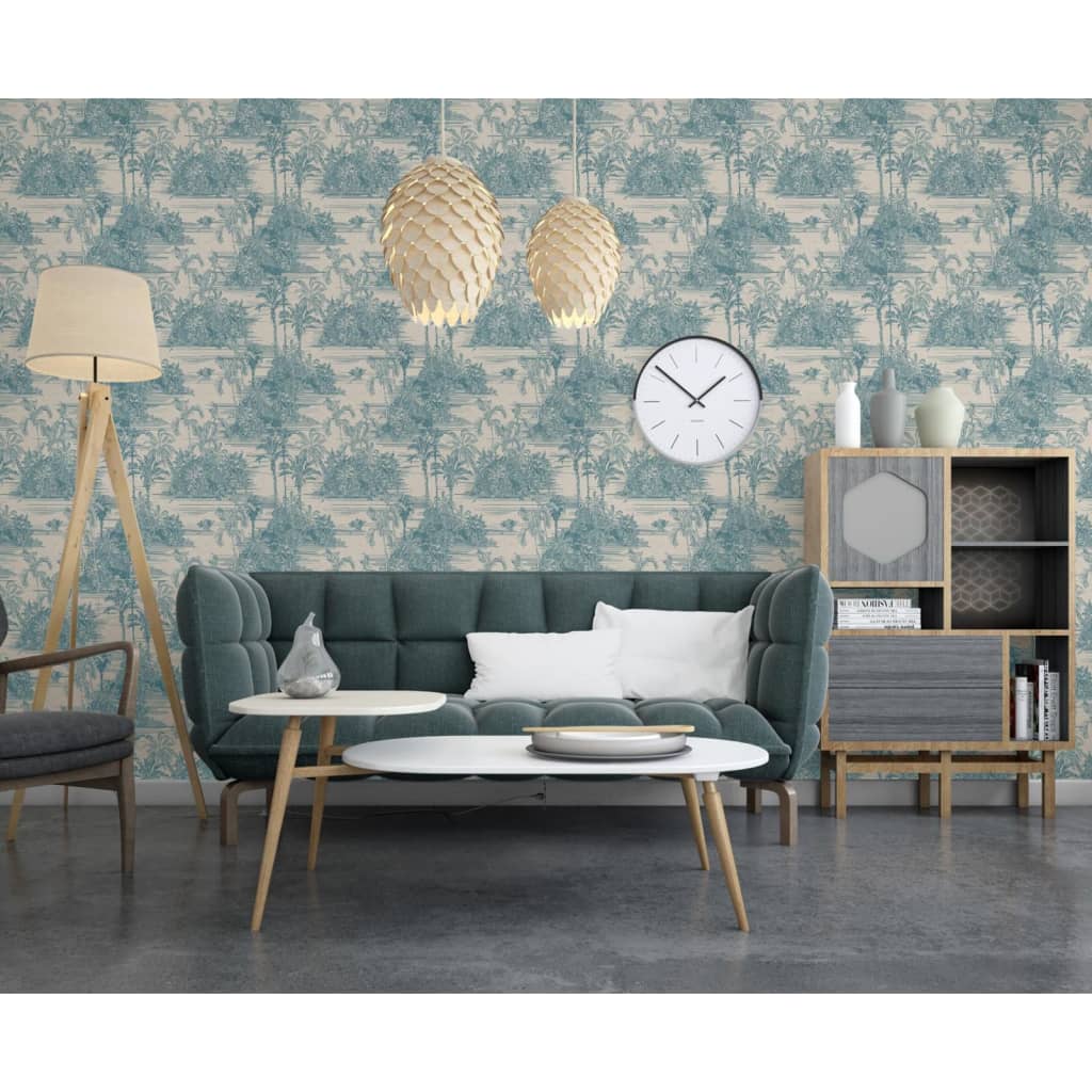 DUTCH WALLCOVERINGS Tapet Tropical beige och ljusblå