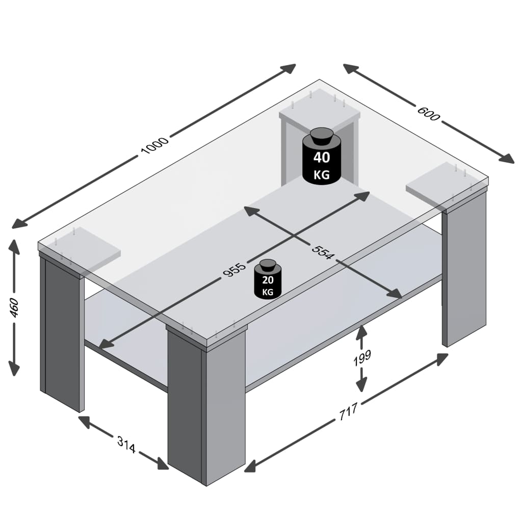 Soffbord med hylla 100x60x46 cm ek