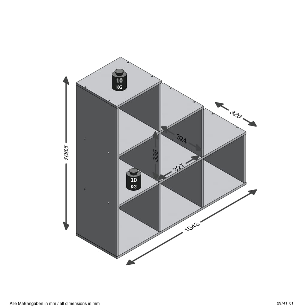 FMD rumsavdelare med 6 fack 104,3x32,6x106,5 cm sandek