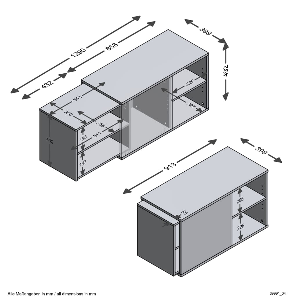 Tv-möbel med 2 öppna fack 133,5x39,9x49,2 cm svart och ek