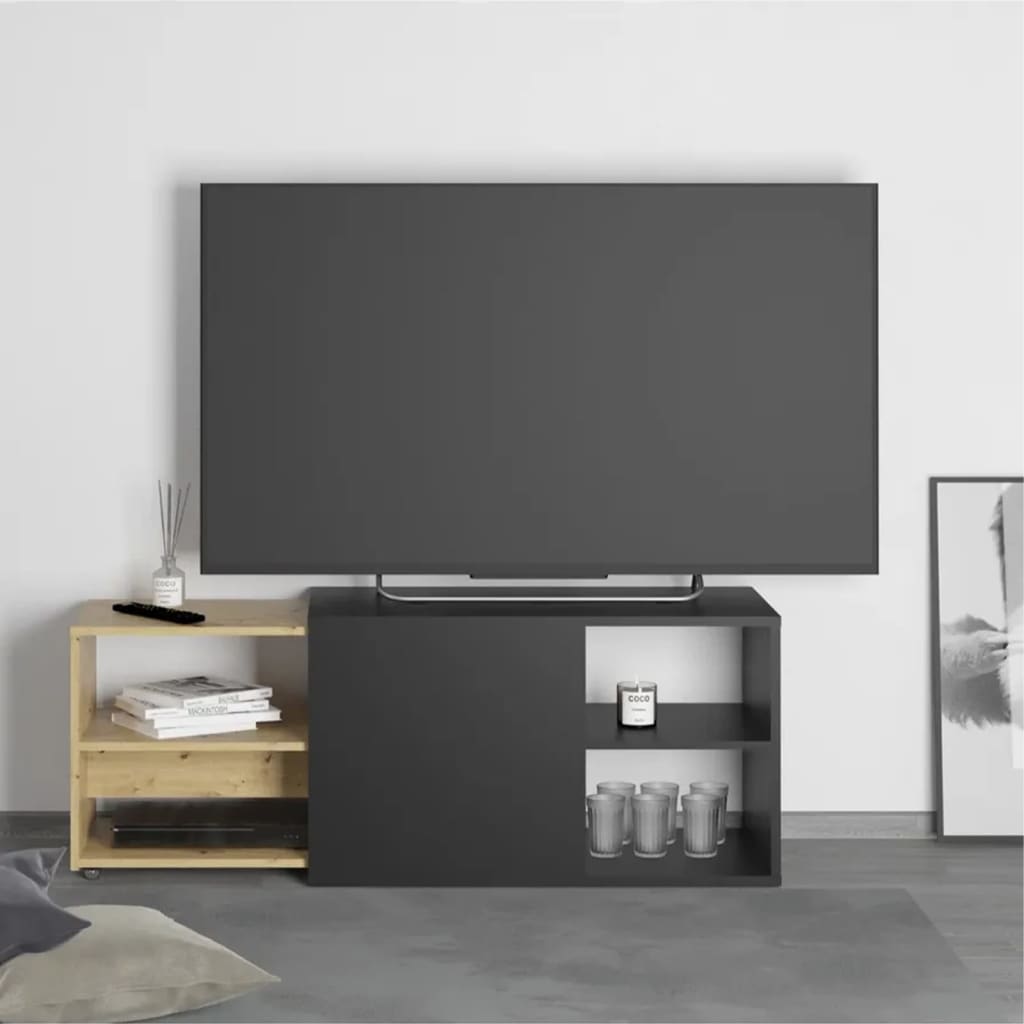 Tv-möbel med 2 öppna fack 133,5x39,9x49,2 cm svart och ek