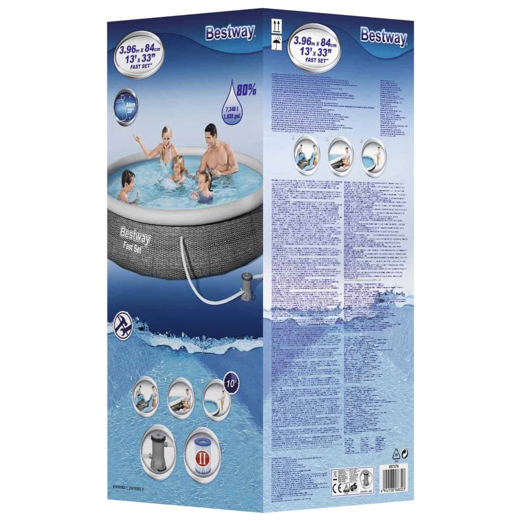 Bestway Uppblåsbar pool Fast Set med pump 396x84 cm