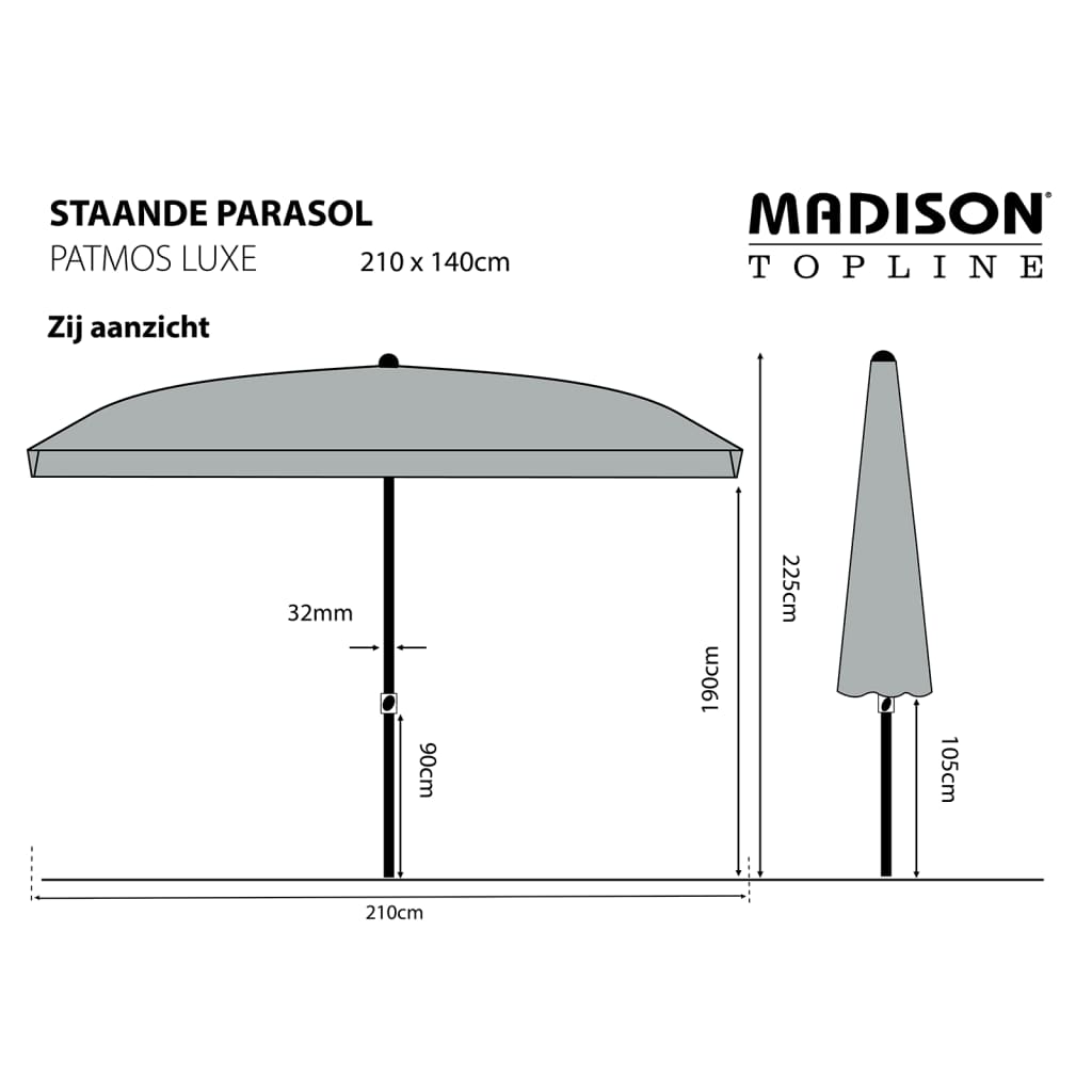 Madison Trädgårdsparasoll Patmos Luxe rektangulär 210x140 cm ljusgrå