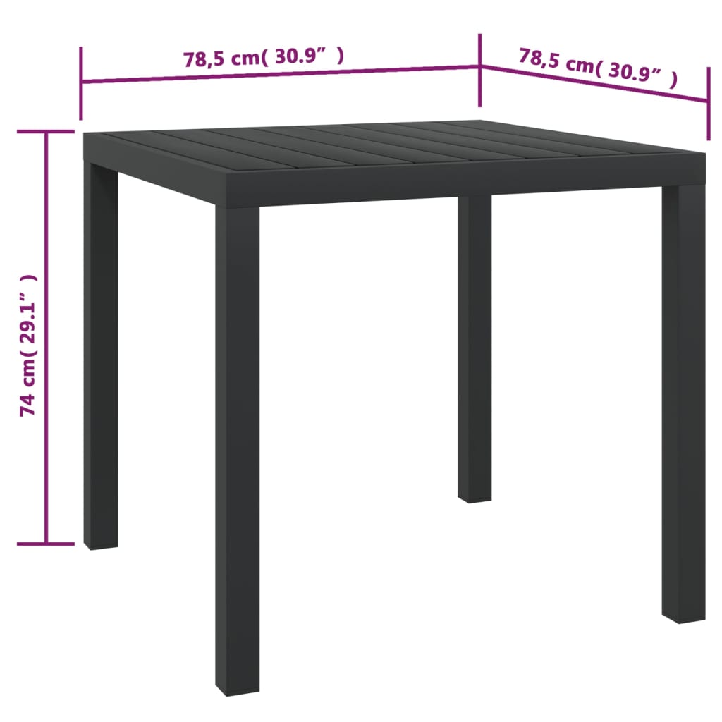 Trädgårdsbord svart 80x80x74 cm aluminium och WPC