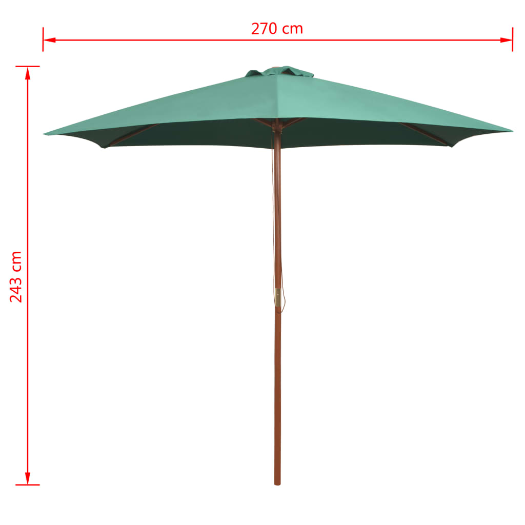 Parasoll 270x270 cm trästång grön