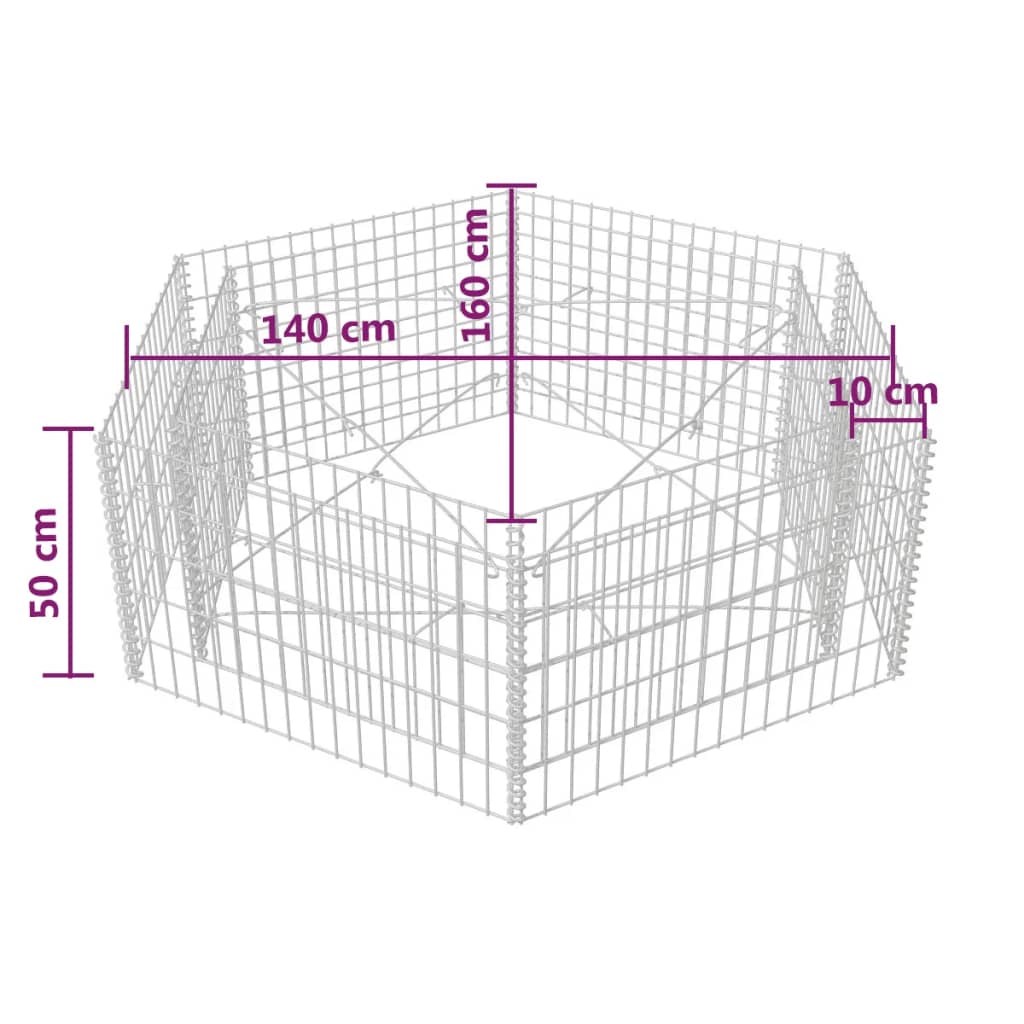 Hexagonal planteringsgabion upphöjd 160x140x50 cm