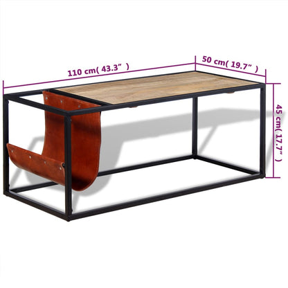 Soffbord med tidningsställ 110x50x45 cm äkta läder