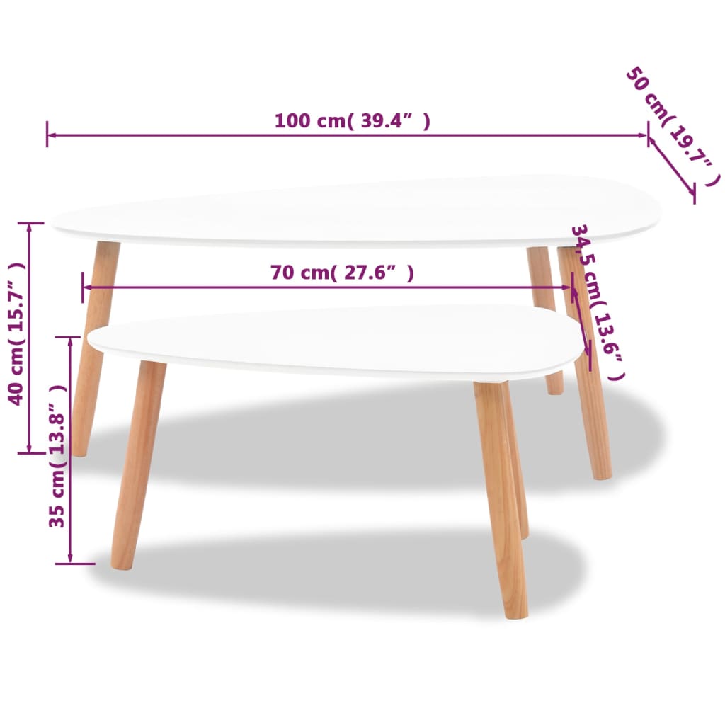 Soffbord 2 st massiv furu vit