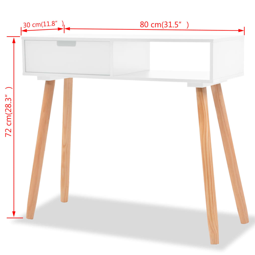 Konsolbord massiv furu 80x30x72 cm vit