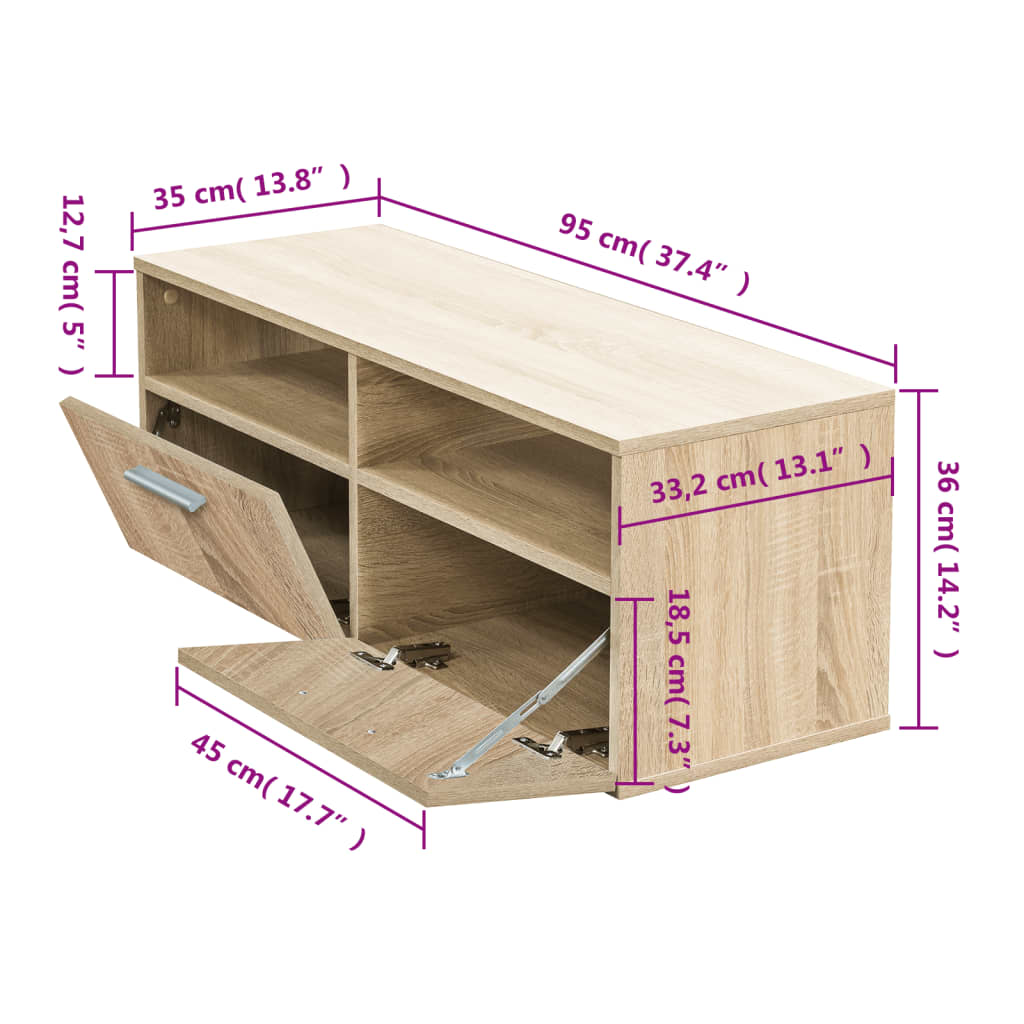 TV-möbel spånskiva 95x35x36 cm ek