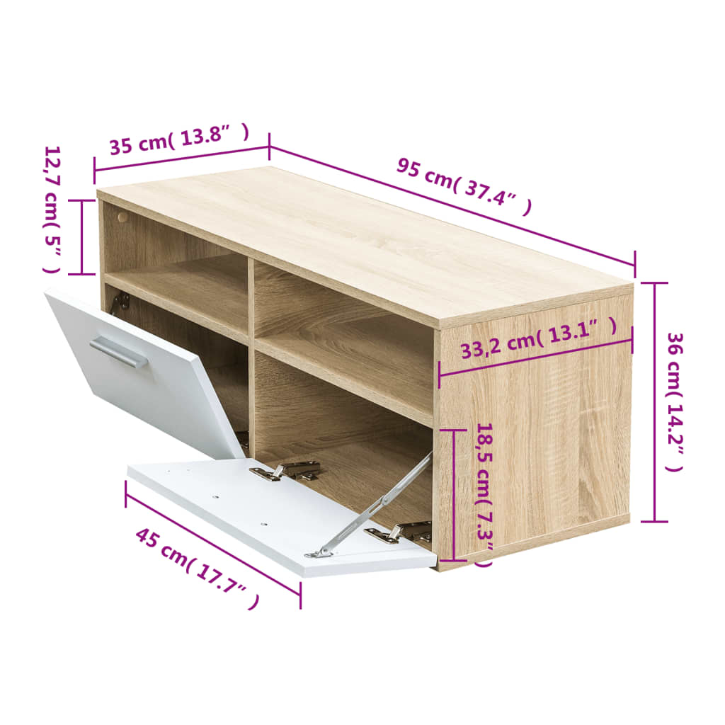 TV-möbel spånskiva 95x35x36 cm ek och vit