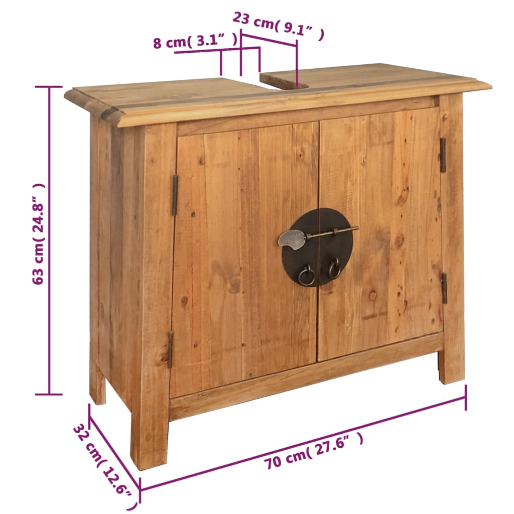 Badrumsunderskåp massiv furu 70x32x63 cm