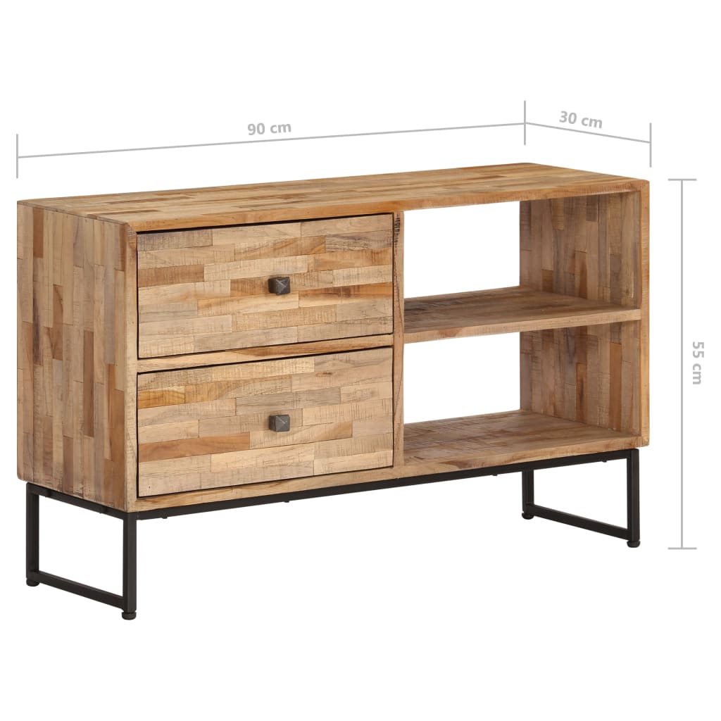 TV-bänk massiv återvunnen teak 90x30x55 cm