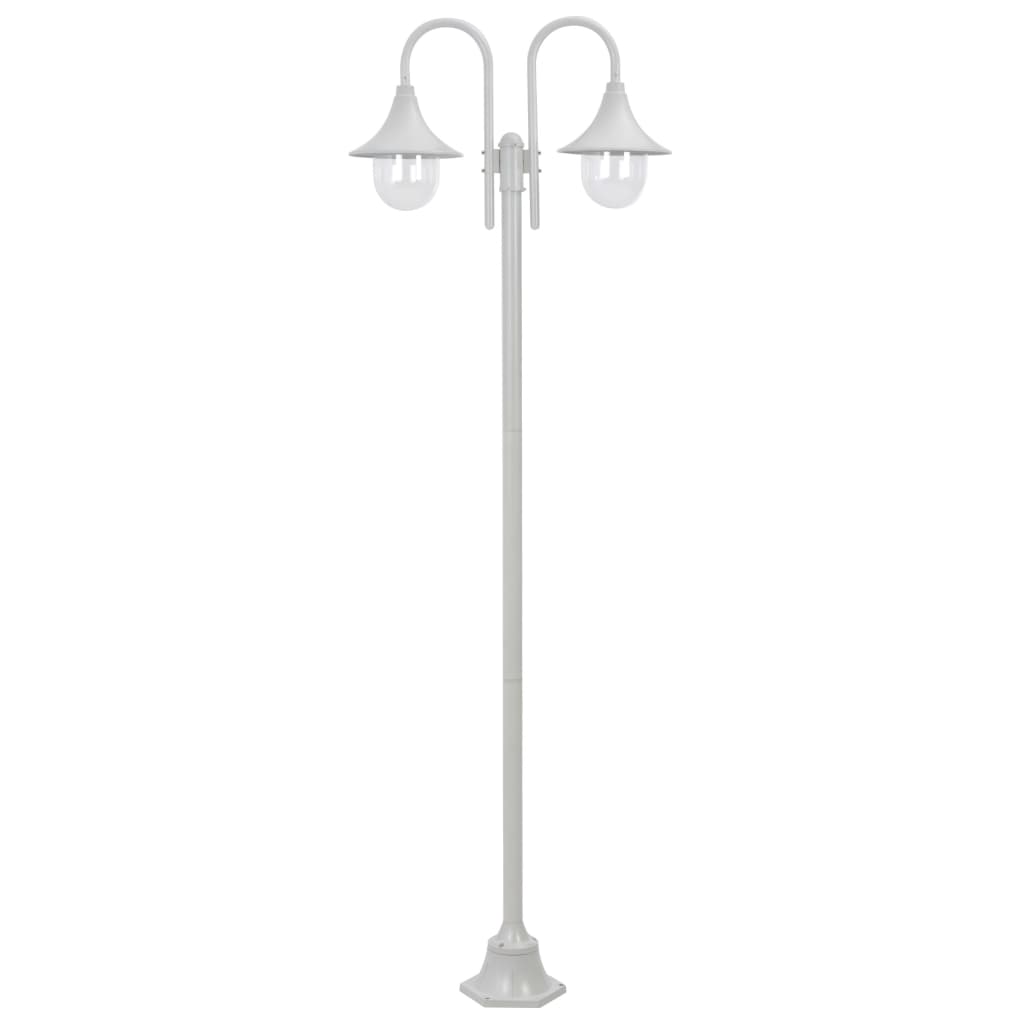 Lyktstolpe för trädgård E27 220 cm aluminium 2 lyktor vit