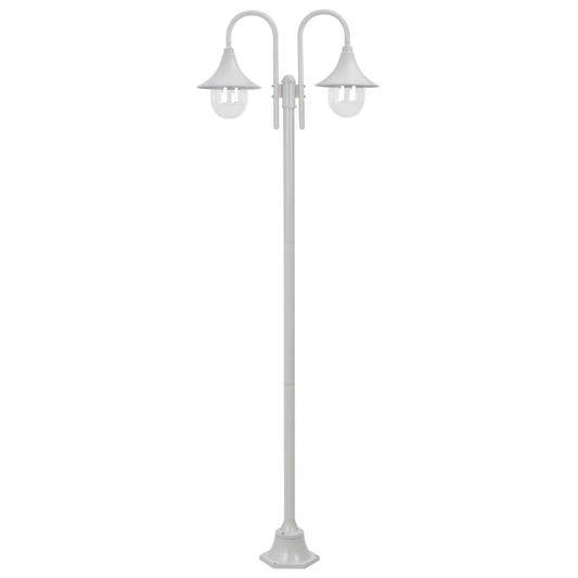 Lyktstolpe för trädgård E27 220 cm aluminium 2 lyktor vit