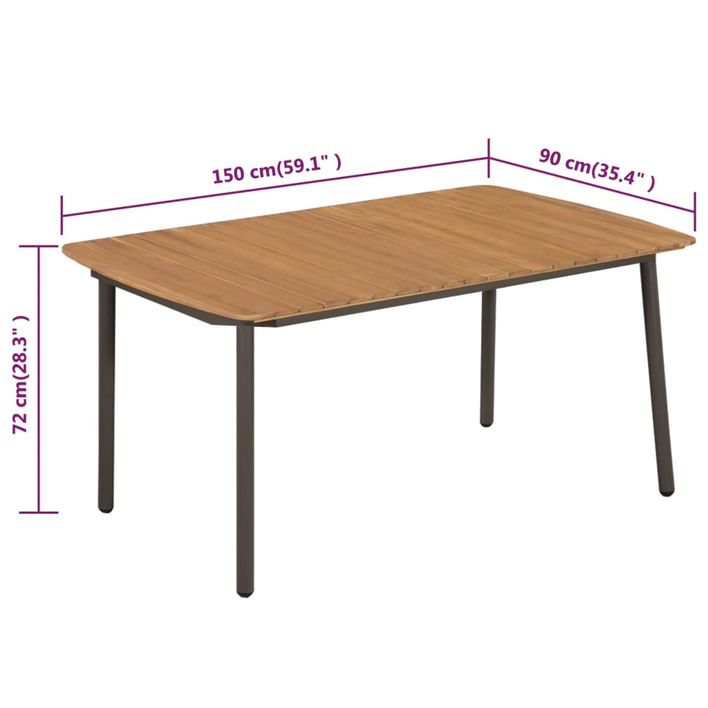 Trädgårdsbord 150x90x72cm massivt akaciaträ och stål