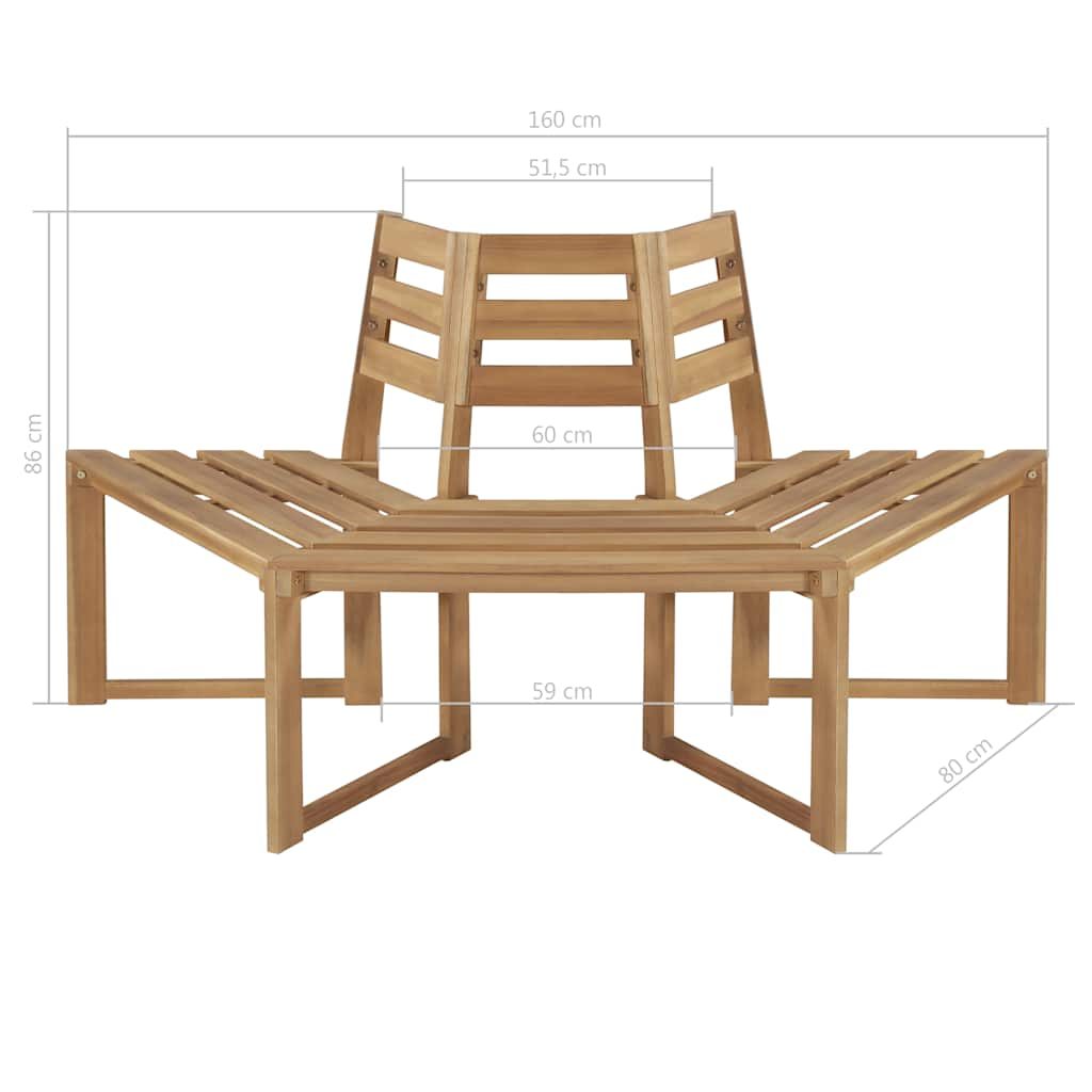 Trädbänk halv hexagon 160 cm massivt akaciaträ