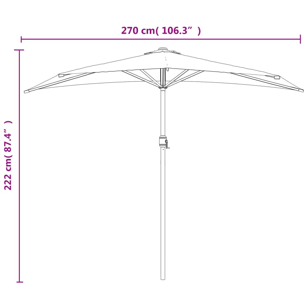 Balkongparasoll med aluminiumstolpe taupe 270x144 cm halvrunt