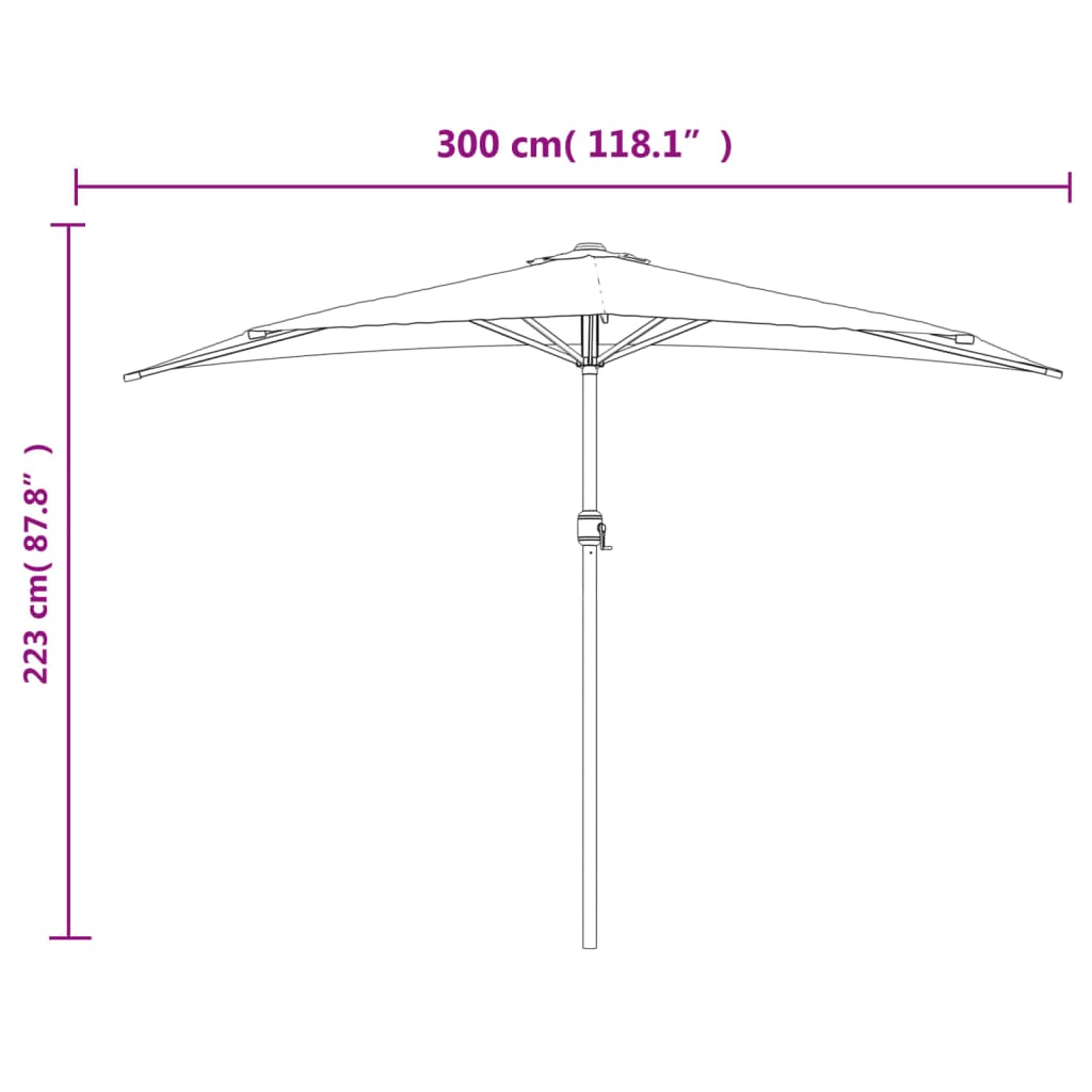 Balkongparasoll med aluminiumstolpe grön 300x155 cm halvrunt