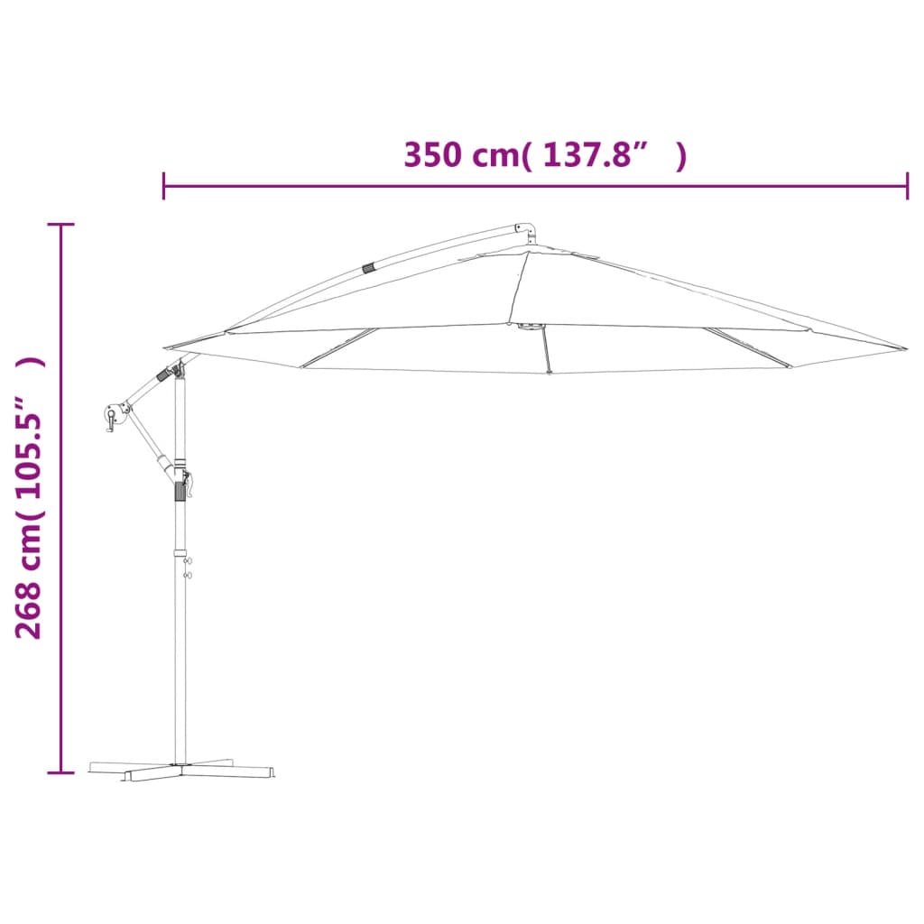 Frihängande trädgårdsparasoll med aluminiumstång 350 cm vinröd