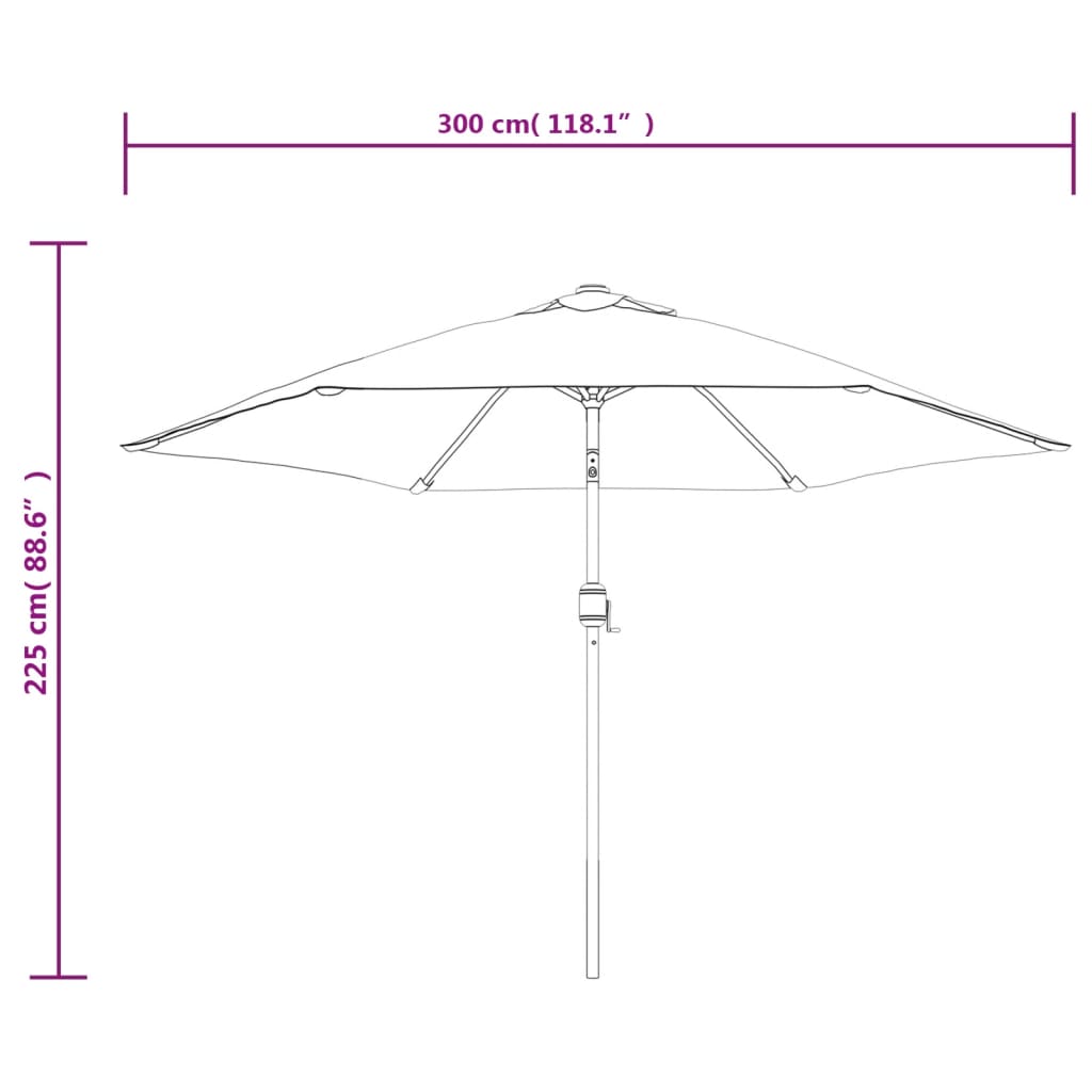 Trädgårdsparasoll med LED-lampor och stålstång 300 cm taupe