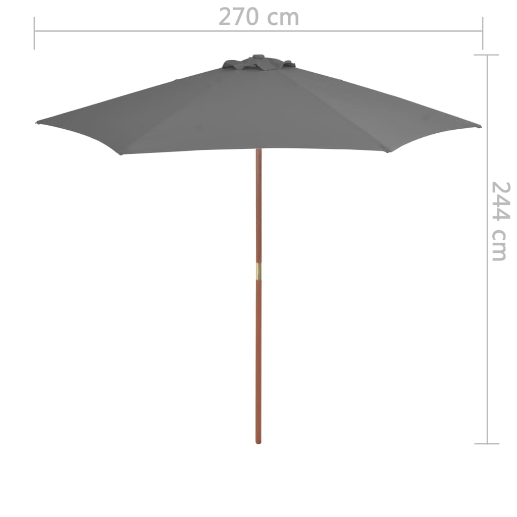 Trädgårdsparasoll med trästång 270 cm antracit