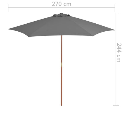 Trädgårdsparasoll med trästång 270 cm antracit