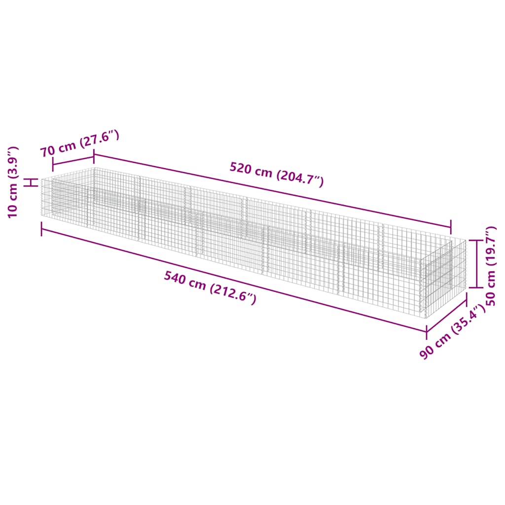 Planteringsgabion upphöjd galvaniserat stål 540x90x50 cm