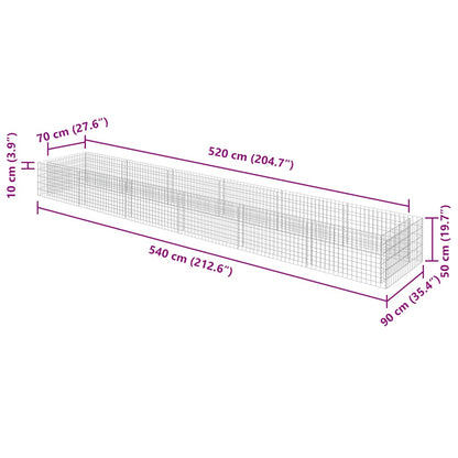 Planteringsgabion upphöjd galvaniserat stål 540x90x50 cm