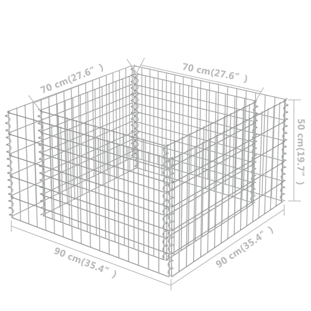 Planteringsgabion upphöjd galvaniserat stål 90x90x50 cm