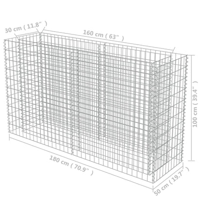 Planteringsgabion upphöjd galvaniserat stål 180x50x100 cm