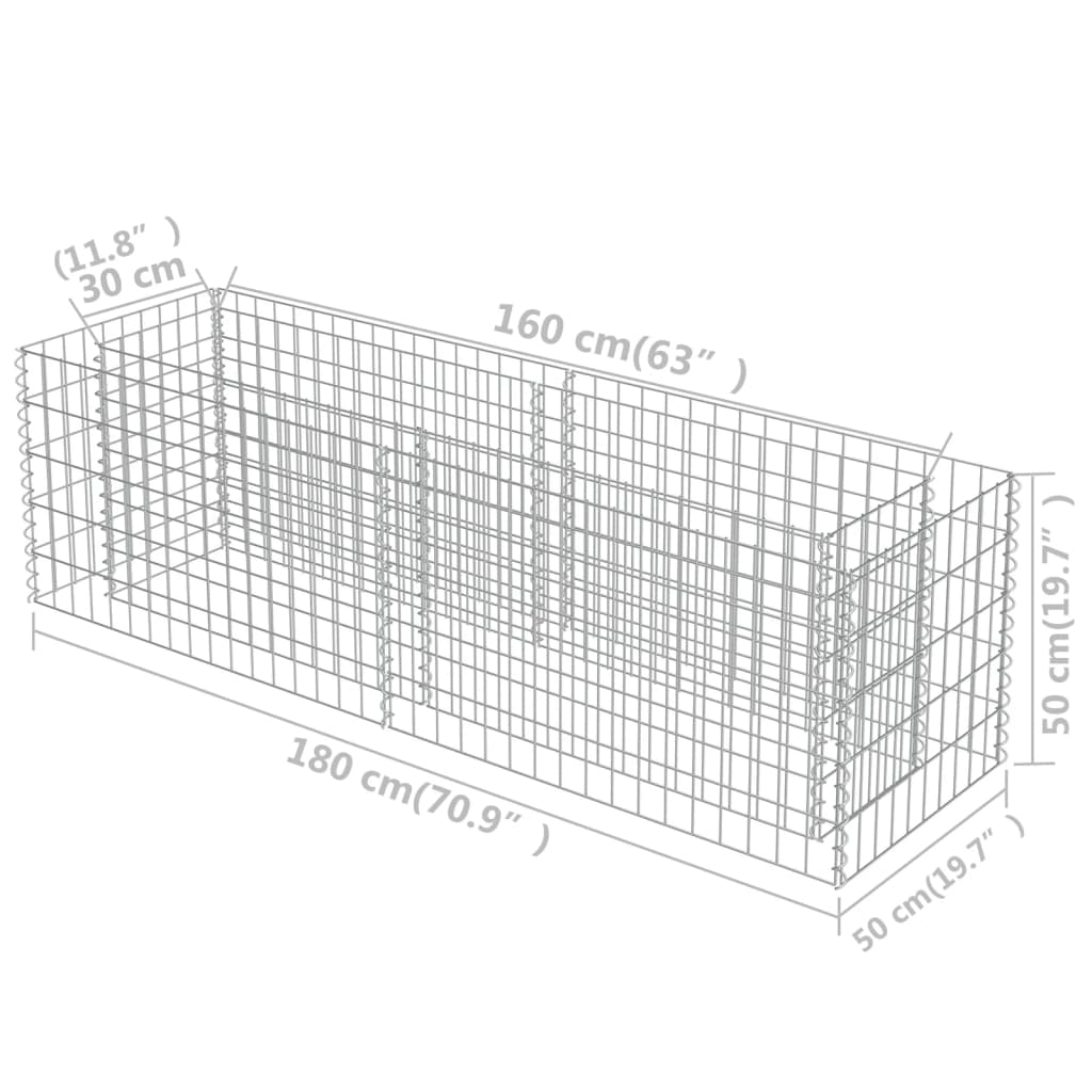 Planteringsgabion upphöjd galvaniserat stål 180x50x50 cm