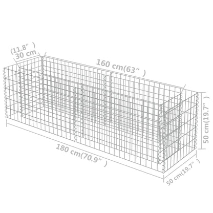 Planteringsgabion upphöjd galvaniserat stål 180x50x50 cm