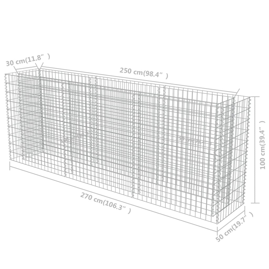 Planteringsgabion upphöjd galvaniserat stål 270x50x100 cm