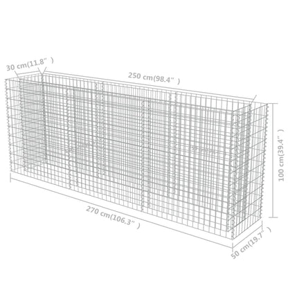 Planteringsgabion upphöjd galvaniserat stål 270x50x100 cm