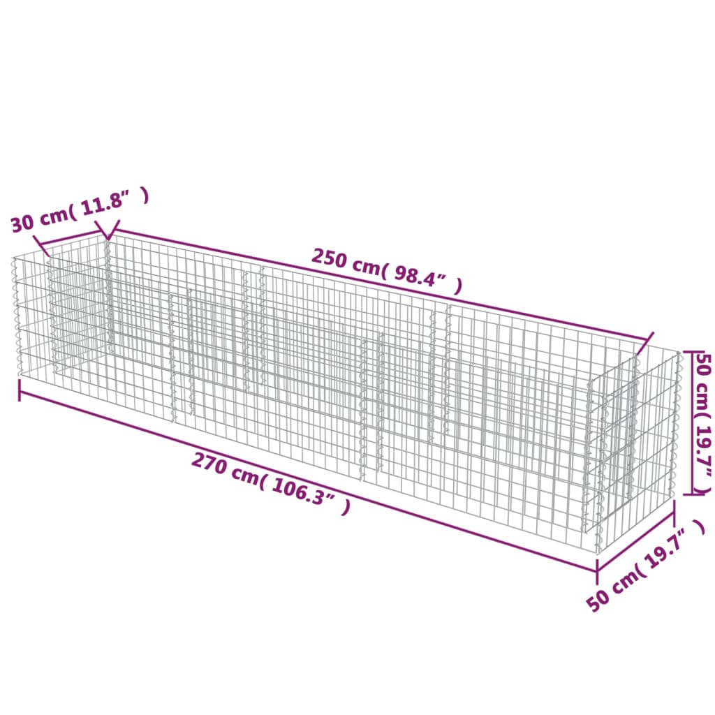 Planteringsgabion upphöjd galvaniserat stål 270x50x50 cm