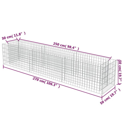 Planteringsgabion upphöjd galvaniserat stål 270x50x50 cm