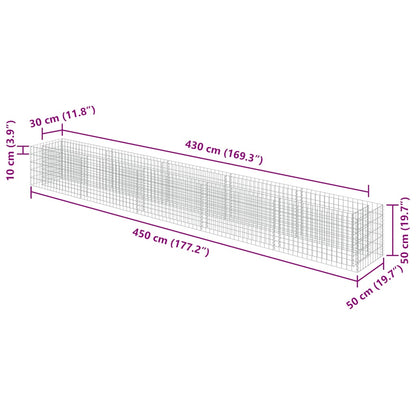 Planteringsgabion upphöjd galvaniserat stål 450x50x50 cm