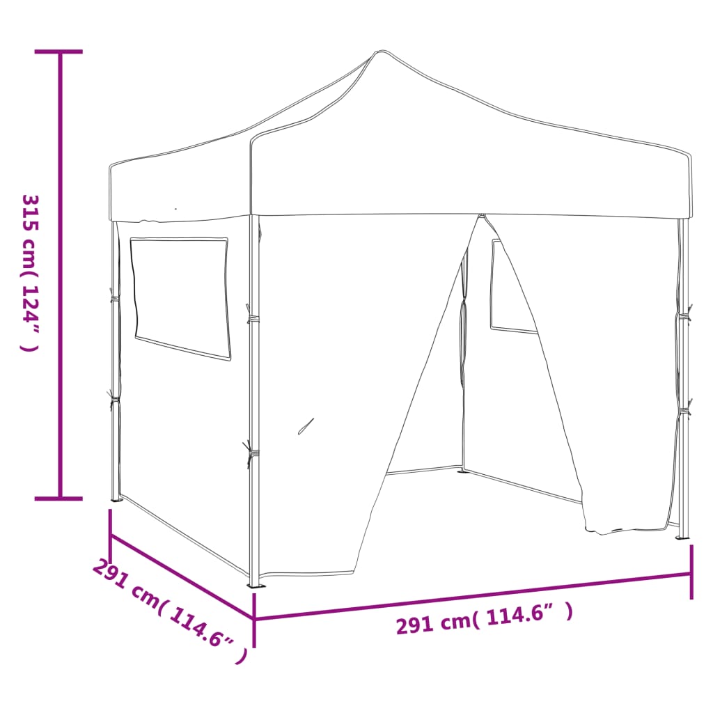 Pop-Up hopfällbart partytält med 4 sidoväggar 3x3 m antracit